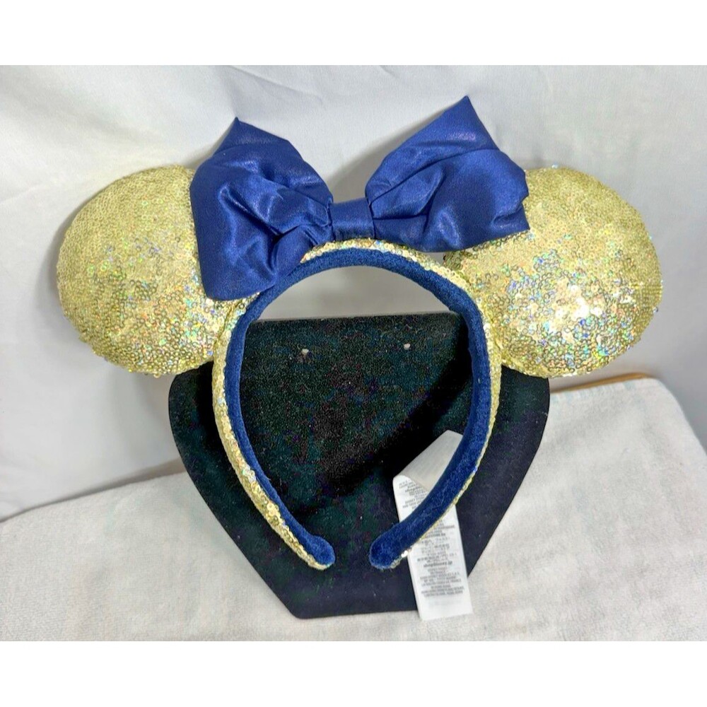 Disney Parks  50th Anniversary Minnie Mouse Sequin Ear Headband ,Gold & Blue